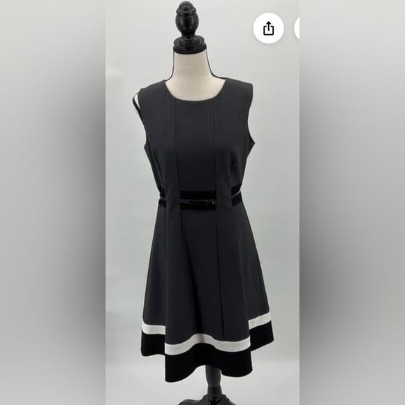 Calvin Klein Elegant Grey, Black and White Sleeveless Sophisticated Dress - Picture 8 of 14